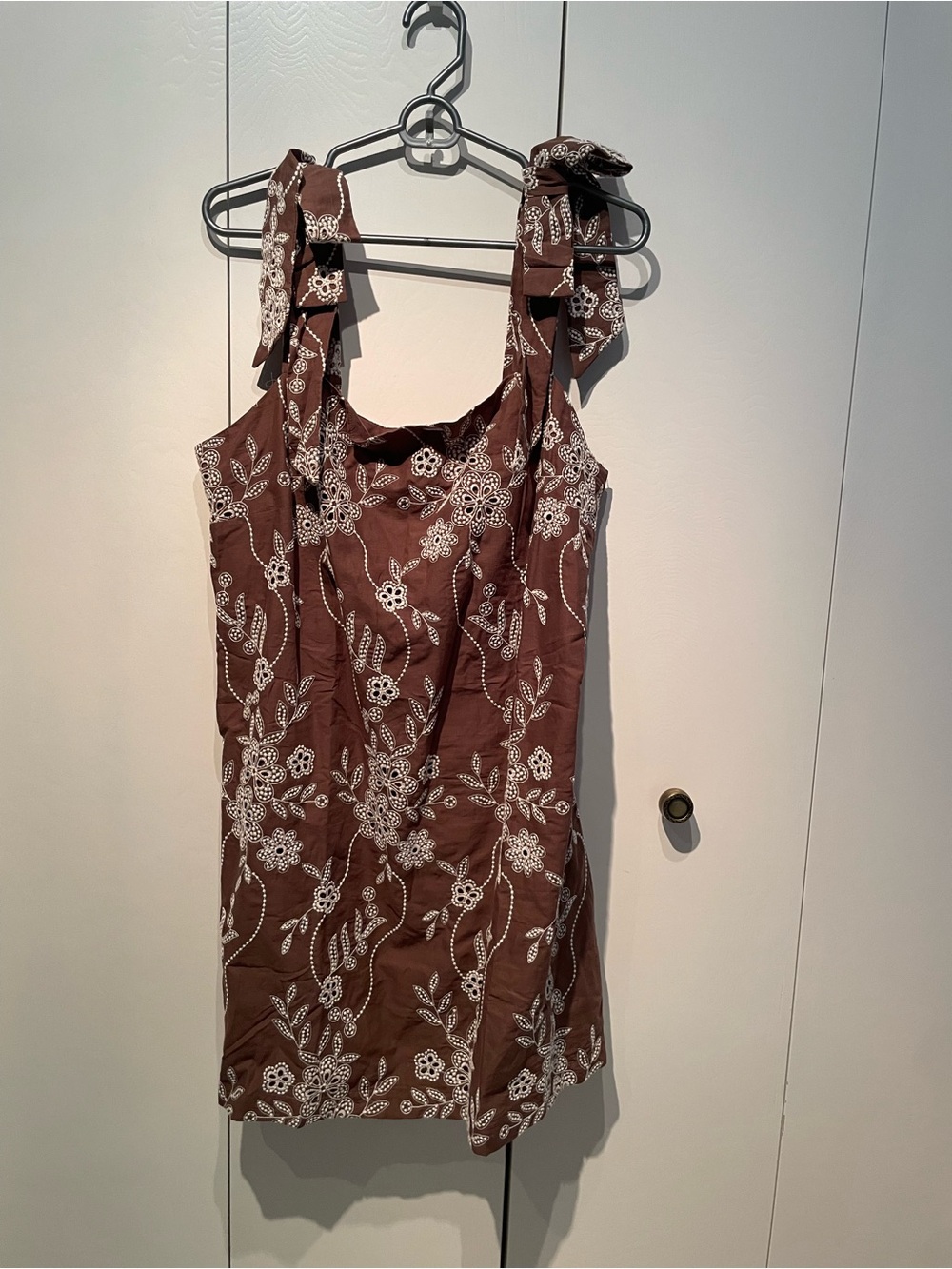 LOFT Brown Floral Tie-Shoulder Mini Dress